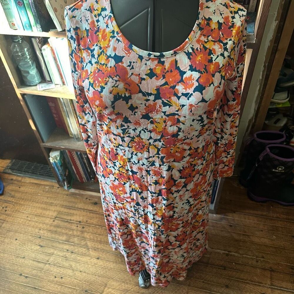 Lands End orange floral vacationcore travel M knit dress